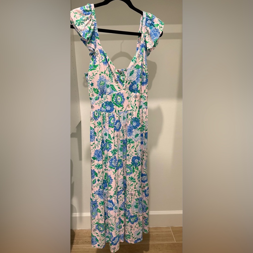 Lilly Pulitzer Floral Midi Dress - Blue and Green